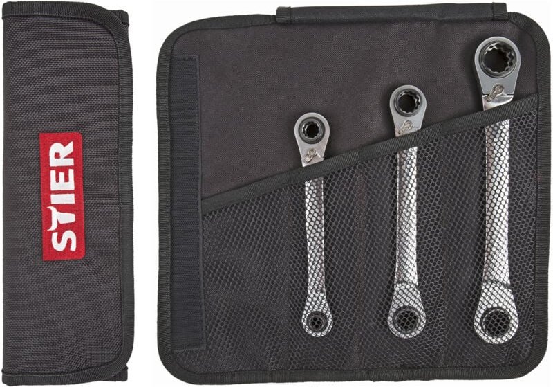STIER Doppel Ring Ratschen Schlüssel Satz, 3-teilig, SW 9 10 13 14 17 18 mm, Kraft Spezial 4-in-1, 8-18mm aus Chrom-Vana...
