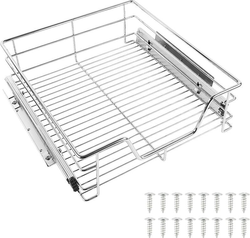 Haloyo - Küchen Regal Korbauszug ,für 46cm Breite Schränke Küchenorganisation Aufbewahrung Ordnungs system,Silber