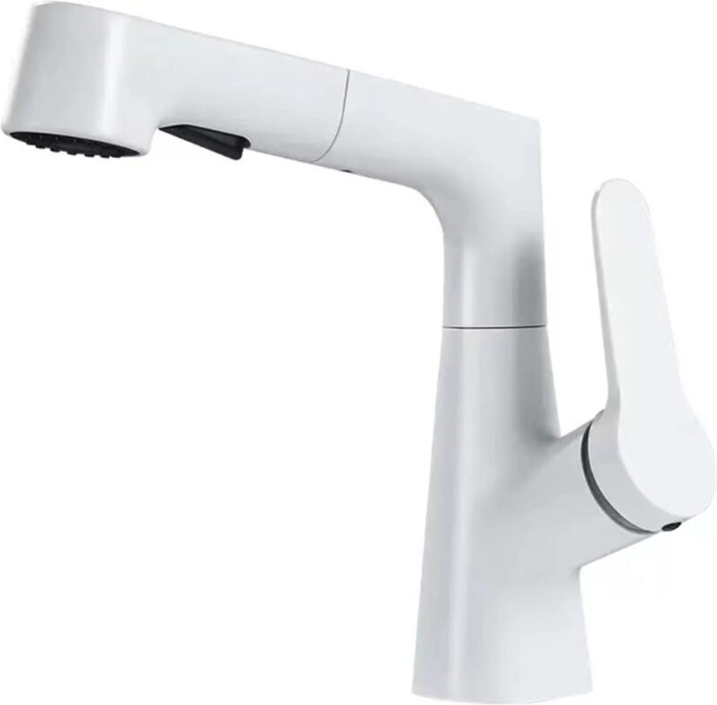 Waschtischarmatur mit herausziehbarer Brause hoch + unten, 2 Strahlarten, Einhebel-Waschtischmischer aus Messing, 360° d...