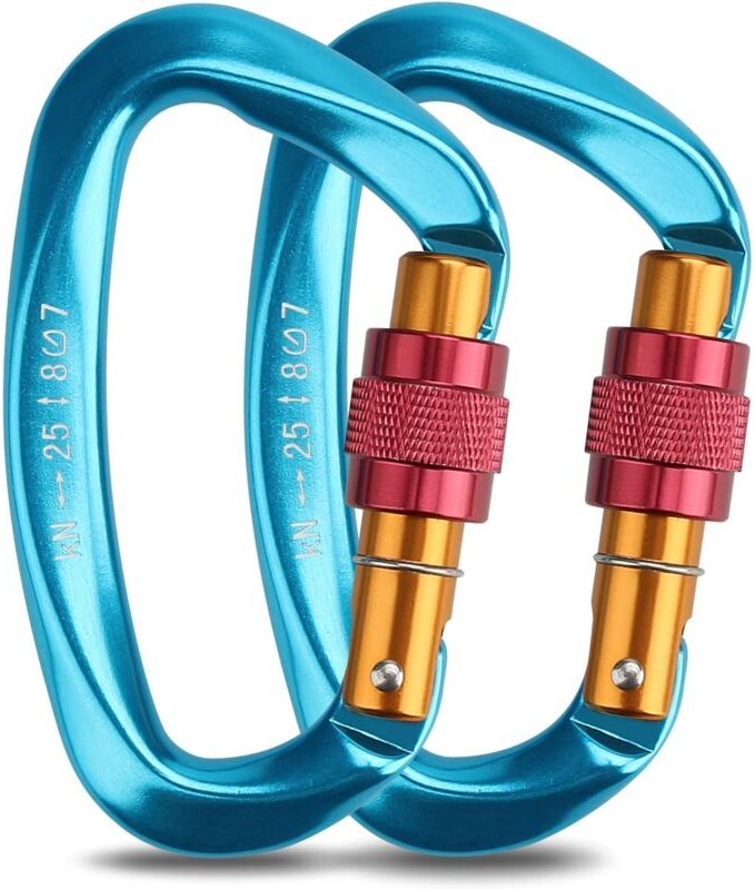 Kletterkarabiner, 2 Stück, selbstsichernder Karabiner, Aluminium-Edelstahl-D-Ring-Karabiner zum Klettern und Abseilen, H...