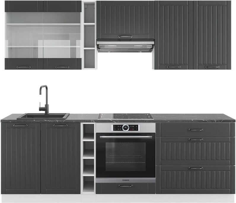 Vicco - Küchenzeile Fame-Line, Anthrazit Landhaus/Weiß, 235 cm , ap Anthrazit