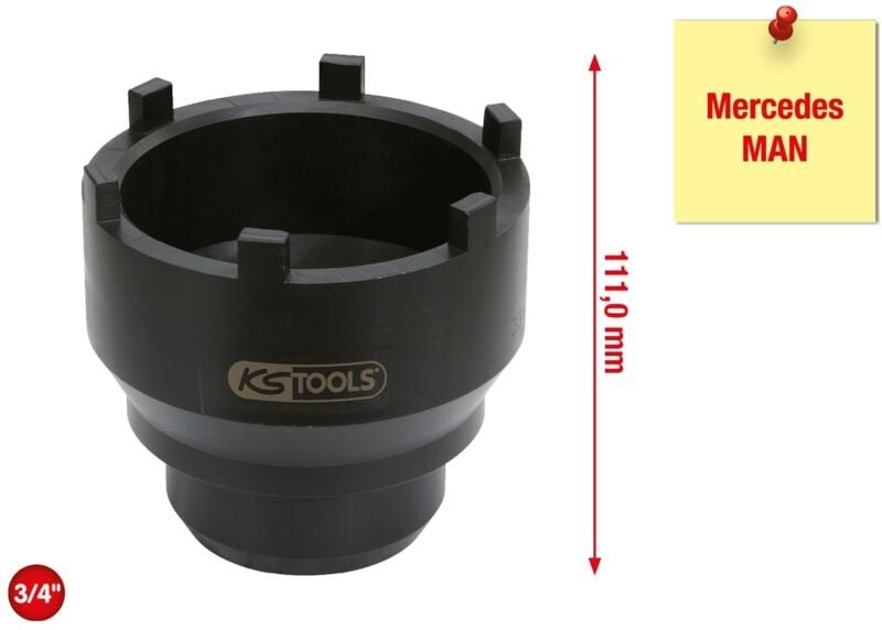 Ks Tools 3/4 Nutmuttern-Schlüssel mit 6 Zapfen für Mercedes und man, 95-115 mm