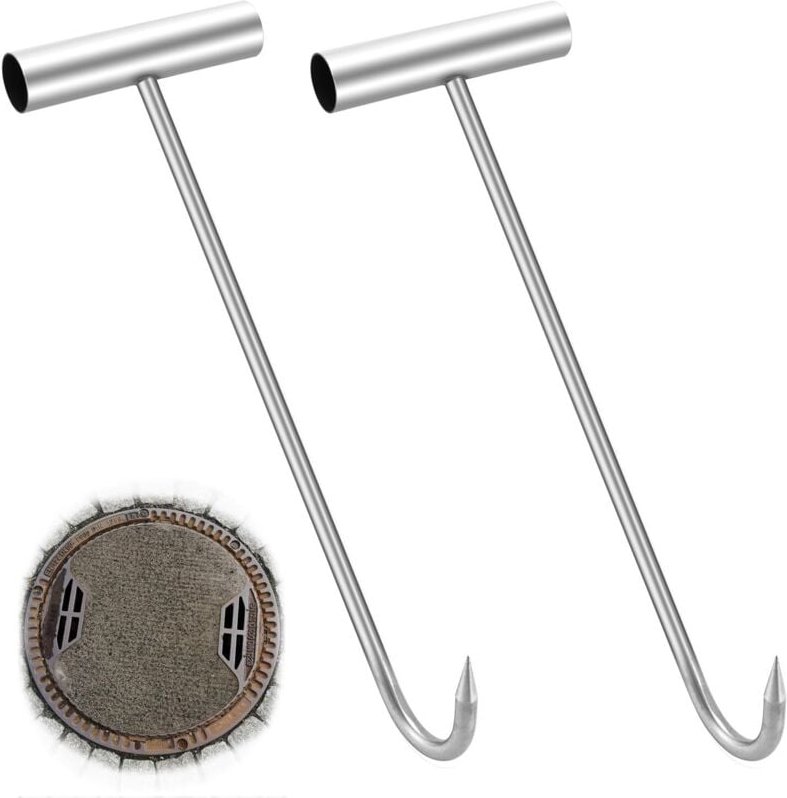 2er-Pack Kanaldeckel-Hebehaken, robust, Edelstahl, 30 cm, silberfarben