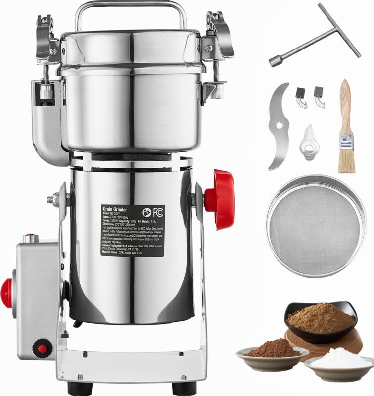 300 g elektrische Getreidemühle, 1500 w, hohe Geschwindigkeit, Pulverisierer aus Edelstahl, für trockene Körner, Gewürze...