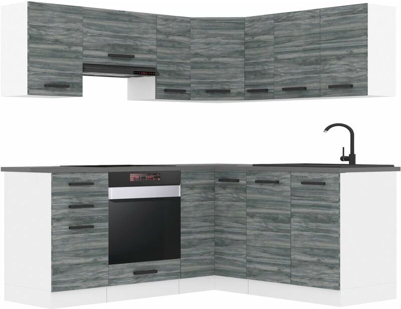 Belini Küchenzeile Küchenblock Küche L-Form Sarah Küchenmöbel mit Griffe, Einbauküche ohne Elektrogeräten mit Hängeschrä...