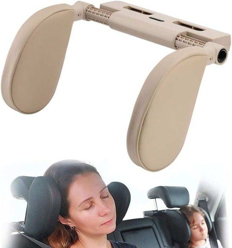 Thumbnail - Soekavia - Auto-Kopfstütze für Erwachsene und Kinder, verstellbare Nackenstütze für Autositze (Beige) – rw