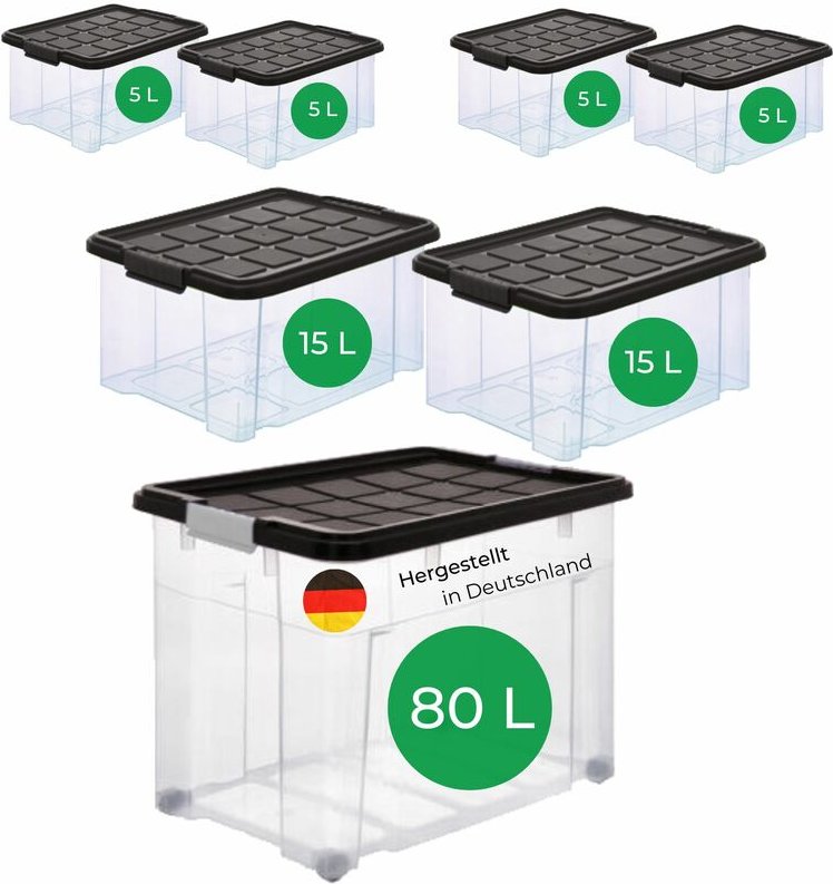 Aufbewahrungsbox Aufbewahrungsbox mit Deckel 1x80 l + 2x 15L + 4x 5L - Novatool