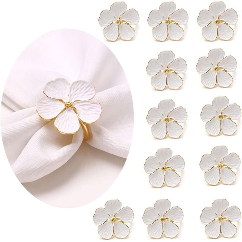 Shining House - Serviettenring, weiße Blumen-Serviettenring, Set mit 12 weihnachtlichen Serviettenringen, runden und Ser...