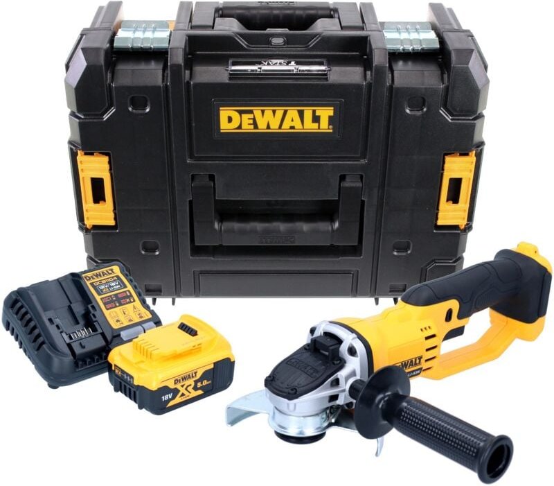 DeWalt DCG 412 P1T Akku Winkelschleifer 18 V 125 mm + 1x Akku 5,0 Ah + Ladegerät + TSTAK