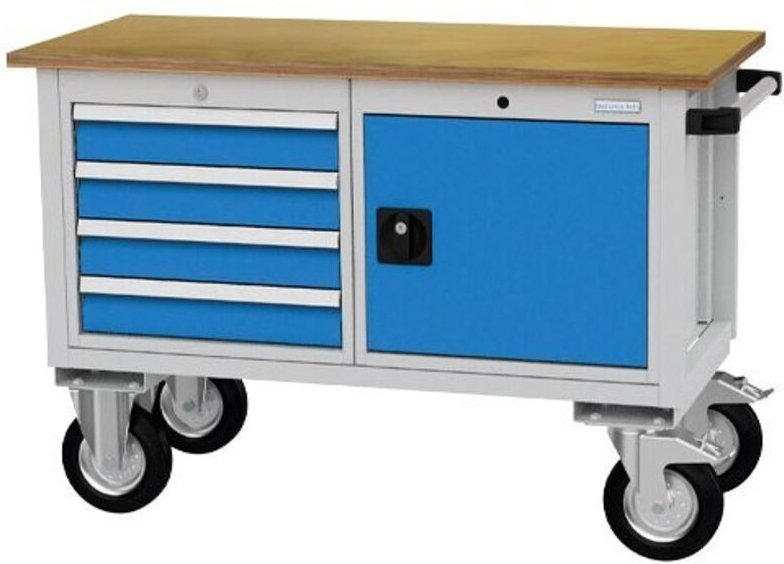 Mobile Kastenwerkbank Tiefe 540 mm, 4 x Schublade, 1 x Schrankgehäuse mit Flügeltüre Maße in mm (BxTxH): 1200 x 540 x 82...