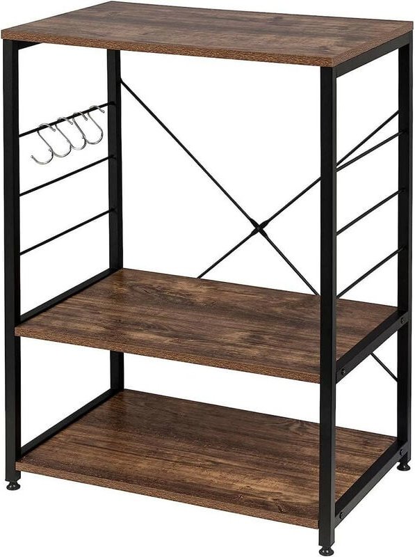 Thumbnail - Küchenregal Standregal Mikrowellenhalter Bäcker Regal Metallregal aus Holz und Stahl, mit 3 Ablagen, ca. 60 x 40 x 82 cm...