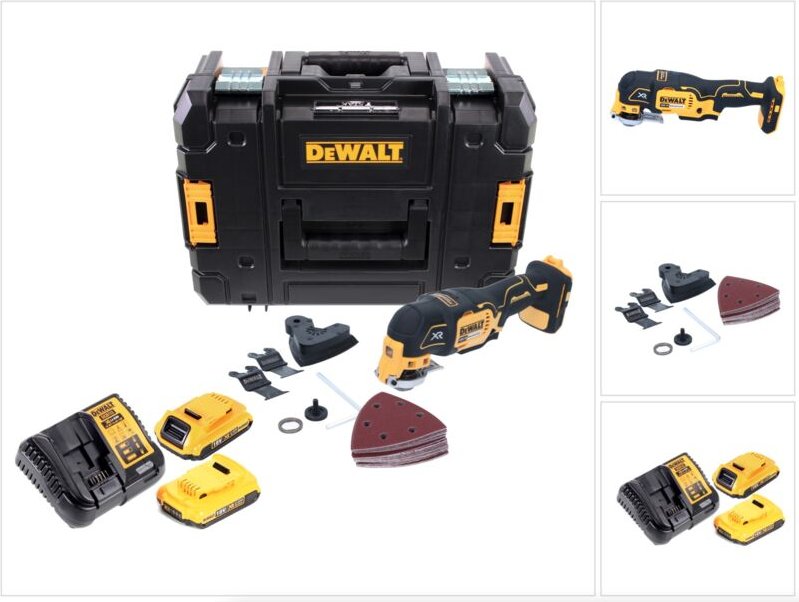 DeWalt DCS 355 D2 Akku Oszillierer Multitool 18 V Brushless + 2x Akku 2,0 Ah + Ladegerät + Zubehör + TSTAK