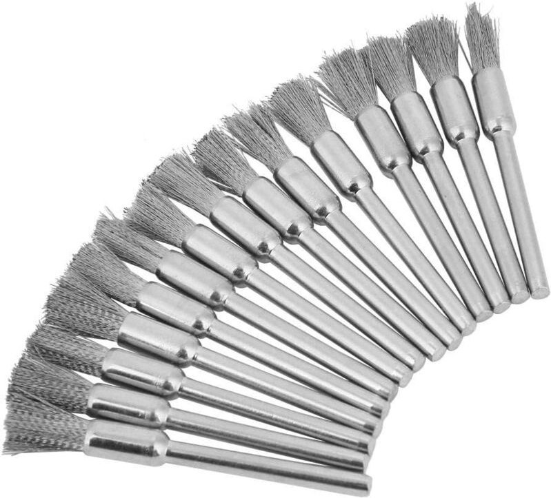 Memkey - 15 Stück Stahldrahtbürste, Stahldrahtbürste, Durchmesser 3 mm, Polierwerkzeug zum Reinigen von Metall-, Holz- u...