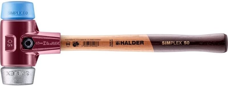 SIMPLEX-Schonhammer, TPE-soft / Weichmetall mit Tempergussgehäuse und hochwertigem Holzstiel D=50 mm 3019.050