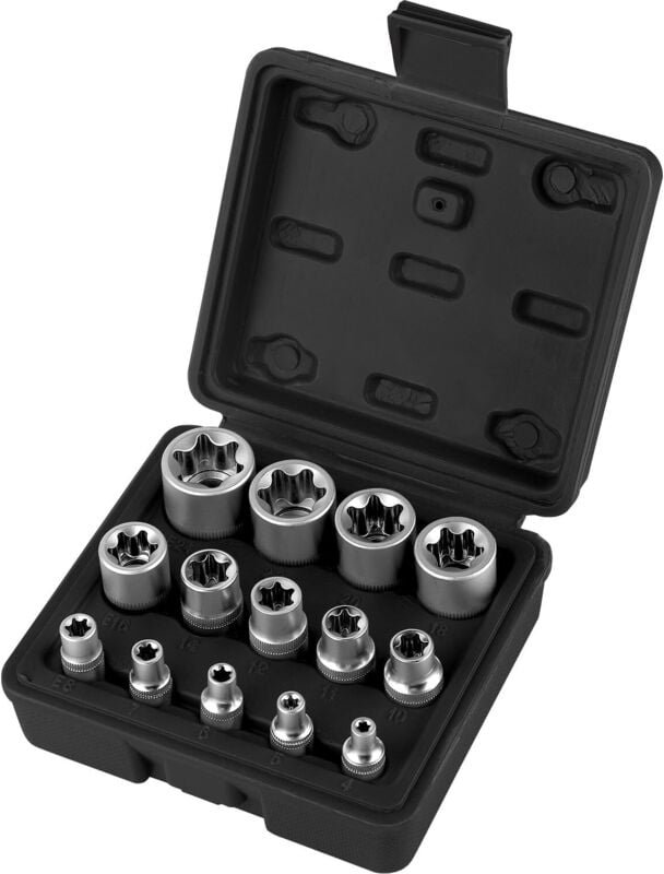 Torx-Steckschlüsselsatz Innensechskant 1/4" 3/8" 1/2", Torx E-Profil Steckschlüssel E4, E5, E6, E7, E8, E10, E11, E12, E...