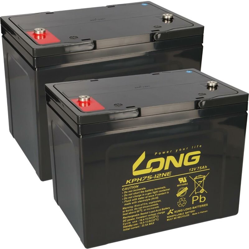 Kunglong - Ersatzakku für Vermeiren Carpo 4 2x Kung Long Bleiakku KPH75-12NE M6 12V 75Ah zyklenfest