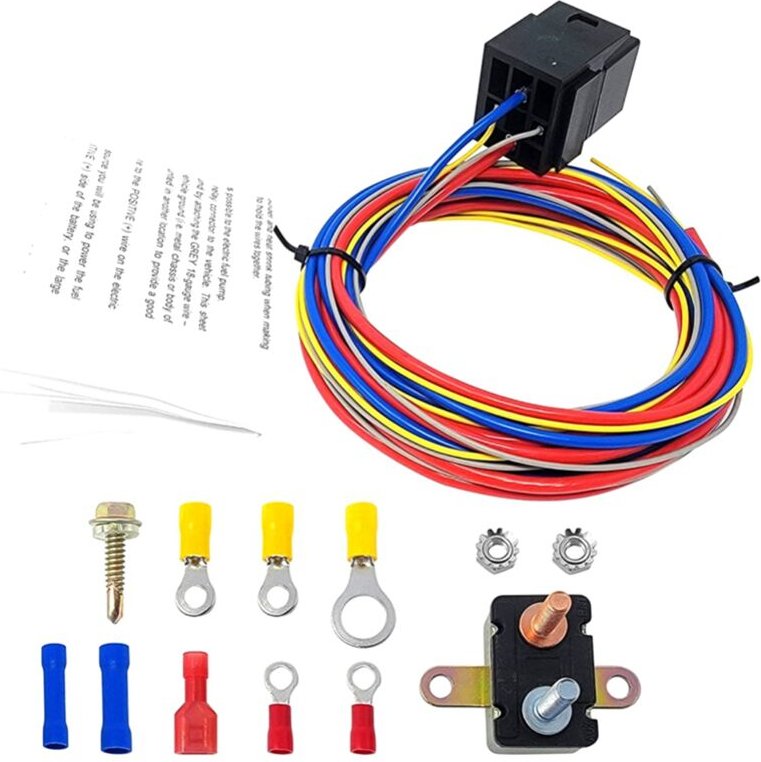 Tlily - Kabelbaum und Relaissatz für elektrisches Gebläse, Kraftstoffpumpe, 30-A-Leistungsschalter, Crimpanschlüsse und ...