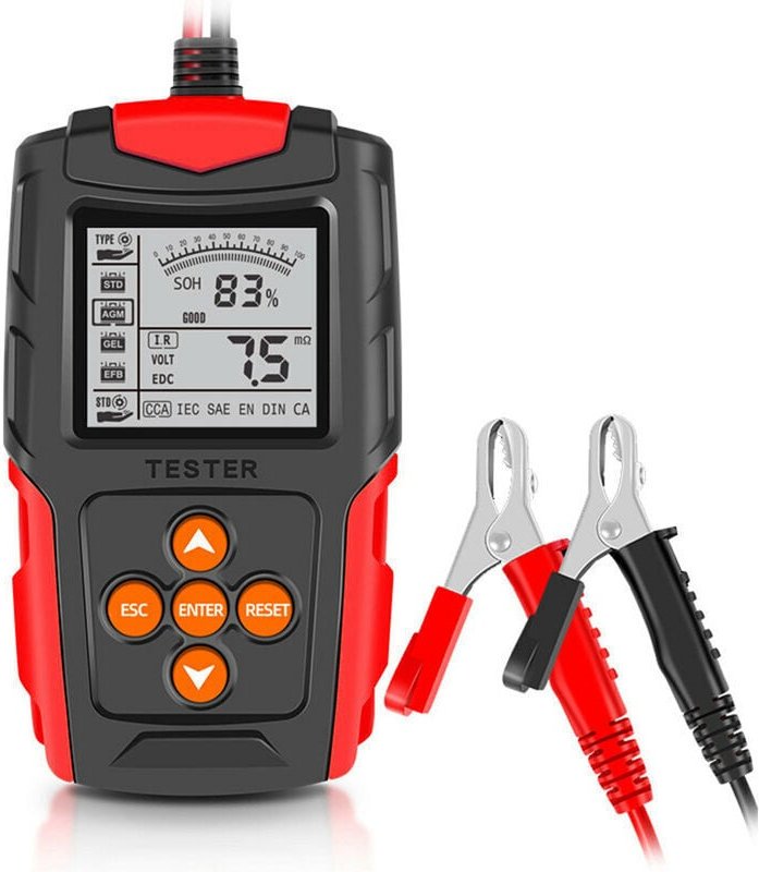 12 V/24 V Autobatterietester, LCD-Digitalbatterieanalysator, Autoladediagnosetool für Auto, LKW, Motorrad, Rot