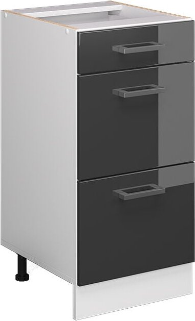 Küchenunterschrank R-Line, Anthrazit Hochglanz, 40 cm mit Schubladen, ohne Arbeitsplatte, Vicco