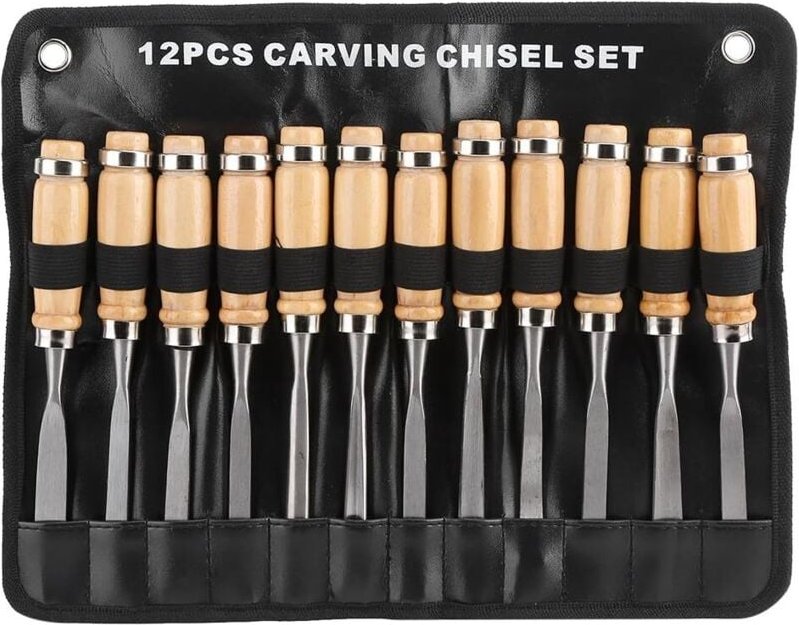 12-teilige Holzmeißel, Tischlerwerkzeuge mit Holzgriffen, Koffer für Heimwerker und Handwerk