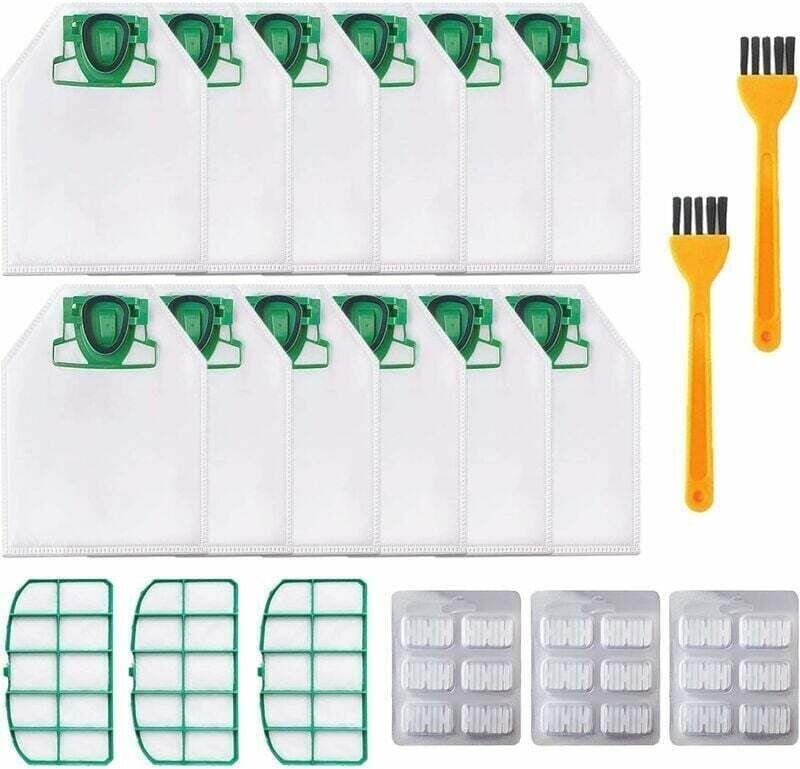 12 Staubsaugerbeutel für Vorwerk Kobold VK200 FP200 mit 3 x Motorfilter, 18 x Duftchips, 2 x Bürsten, Ersatzbeutel für K...