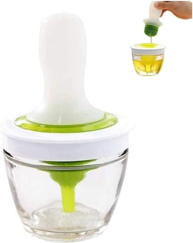 Hitzebeständige Ölflasche und Pinsel aus Silikon mit Glasbehälter - Lntyq