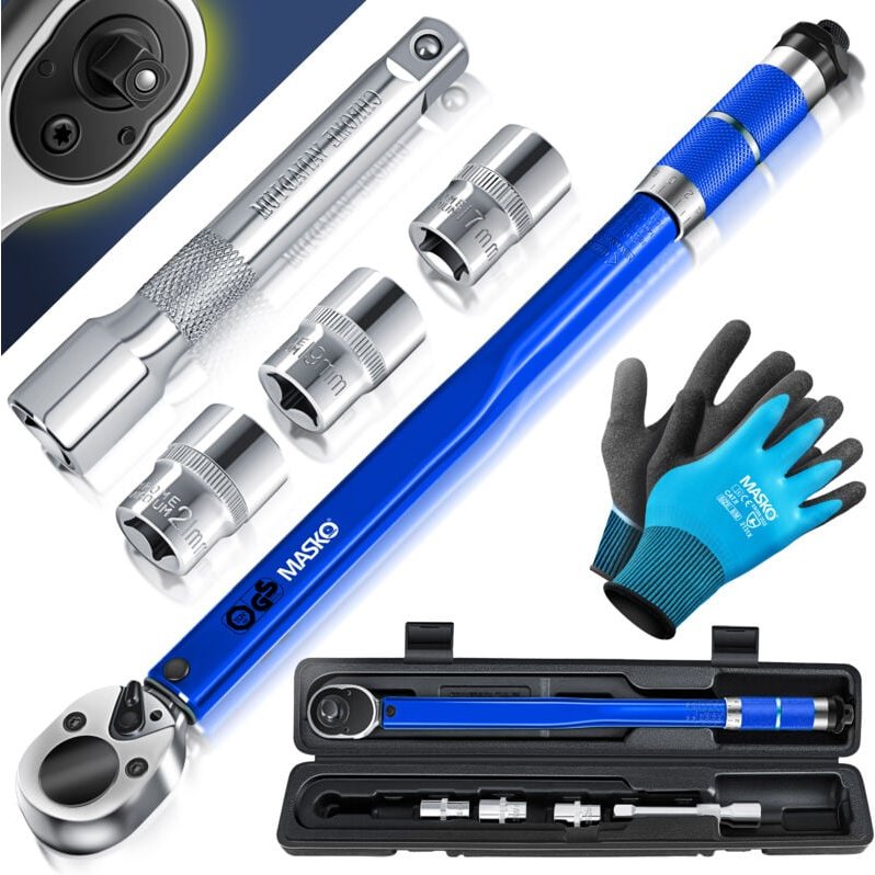 Drehmomentschlüssel 6tlg. Set 40-210Nm 1/2 ' cv inkl. 3 Stecknüssen 17mm 19mm 21mm und Verlängerung 125mm inkl. Koffer +...