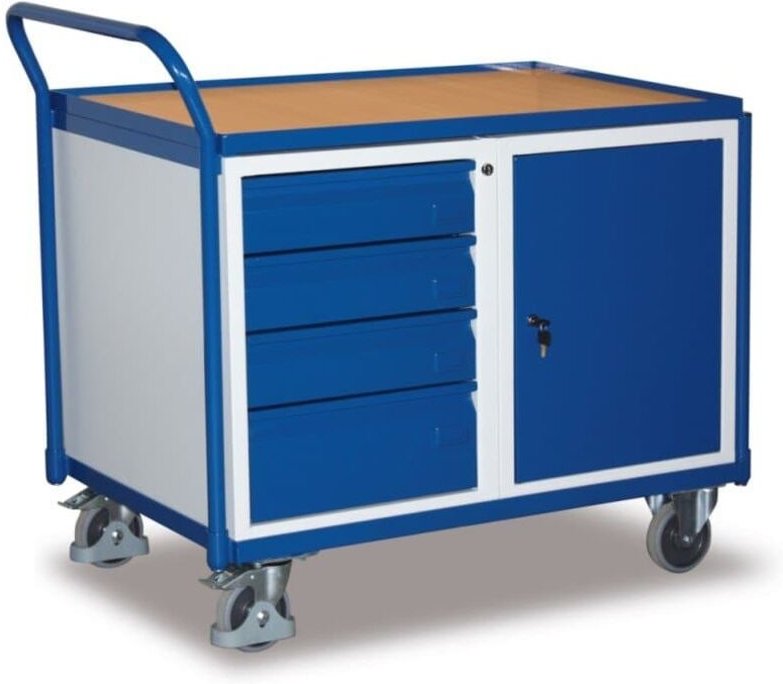 VARIOfit Werkstattwagen mit gebogenen Schiebegriff, Schrank und 4 Schubladen