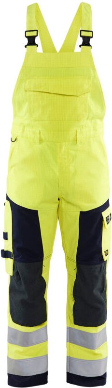 Arbeitslatzhose mit Schultergurten, multinorm 2608 – Neon Gelb / Marine 52L