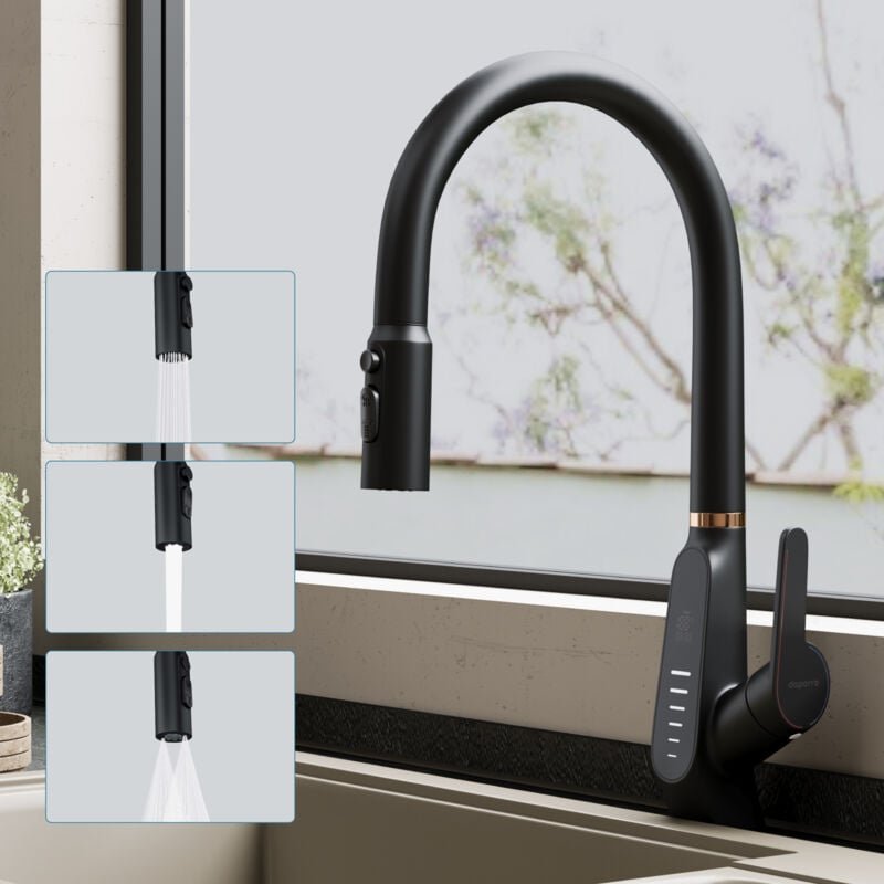 Thumbnail - doporro Wasserhahn Küche Hochdruck mit Digitalanzeige, Ausziehbare Vollkupfer Spültischarmatur, Einhebel-Mischbatterie K...