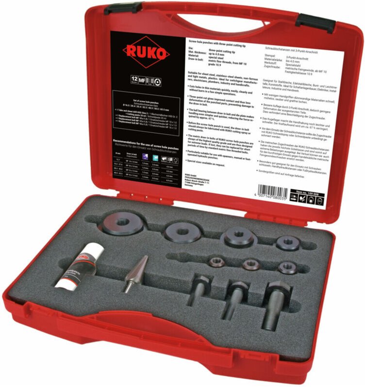 Ruko - Schraublochstanzen-Satz im Kunststoffkoffer - 12 tlg. - 109008