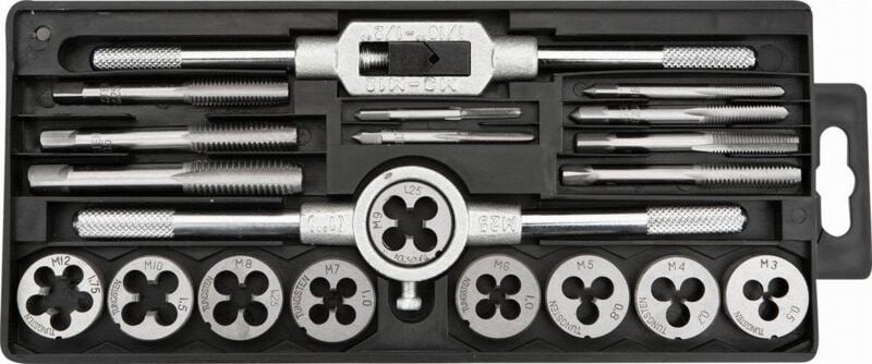 Topex - 20 tlg. Gewindebohrer und Gewindeschneider Satz M3-M12 (Wolfram)