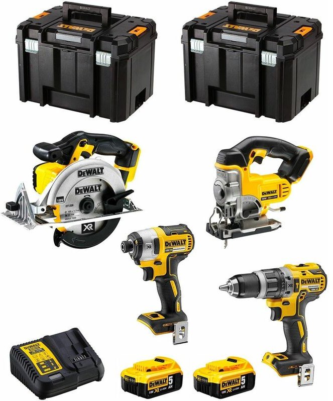 Dewalt - Kit DWK402 (DCD796 + DCF887 + DCS331 + DCS391 + 2 x 5,0 Ah + DCB115 + 2 x tstak vi)