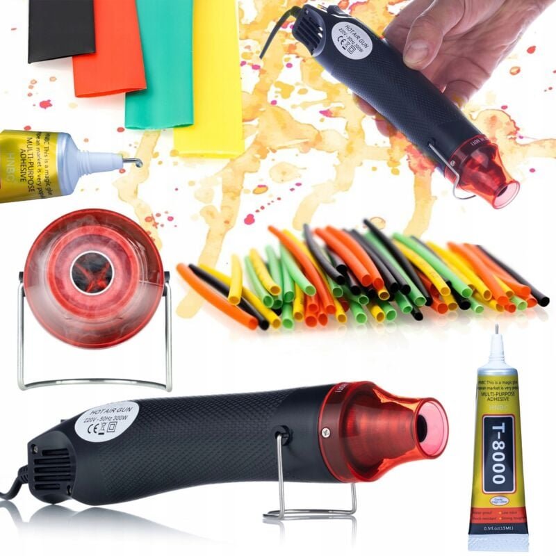 Rosfix Mini Heißluftpistole 300 W + T-8000 Universalkleber 15 ml + Satz Schrumpfschläuche 164 Stk.