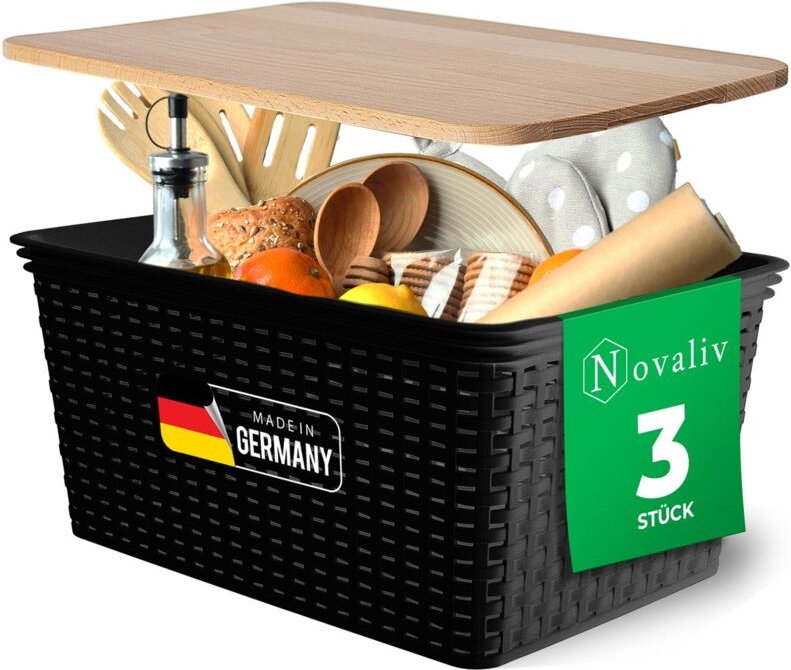 Novaliv - 3x Aufbewahrungsbox 3x Aufbewahrungsbox, 3x Holzdeckel