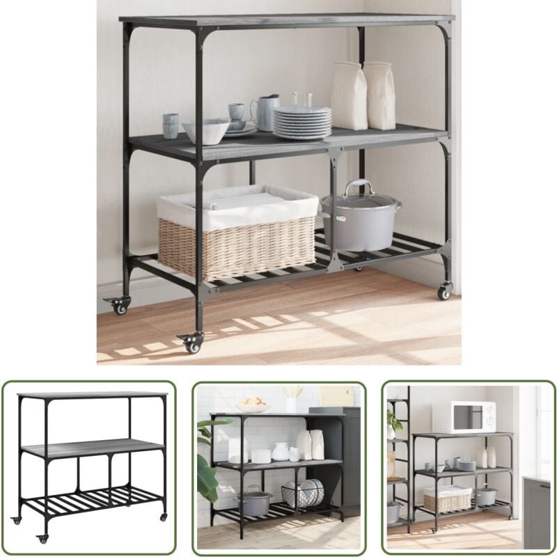 Küchenwagen Grau Sonoma 100x50x95 cm Holzwerkstoff - Küchenschrank - Küchentisch - Kücheninsel - Rollwagen - Mobiliar - ...