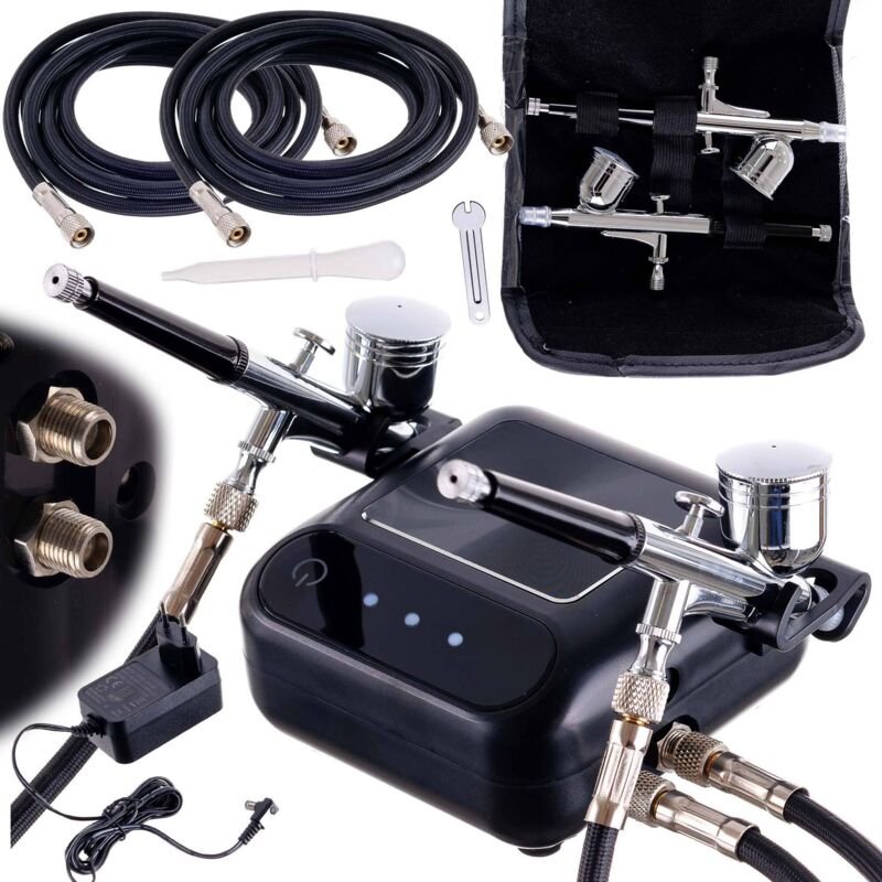 Thumbnail - Airbrush-Kompressor 2 Airbrush-Düsen 0,3 Mm Auto-Stop-Set