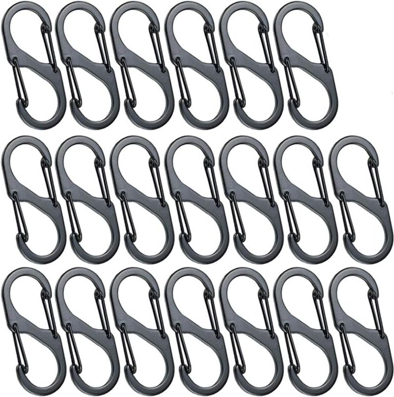 20 Stück Mini-Karabiner in S-Form, Karabiner aus Aluminiumlegierung, 8 Formen, langlebig, leicht, wasserdicht, Doppelsch...