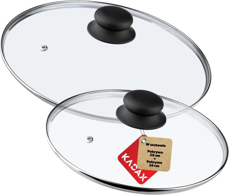 Kadax - Glasdeckel Set, mit Griff aus Kunststoff, Universaldeckel, 24 cm + 28 cm