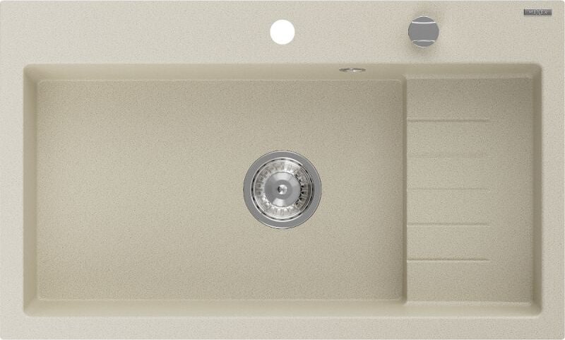 Omar Granitspüle 1-Becken 800 x 480 mm, beige, Siphon Chrom - 6520801005-69 - Mexen
