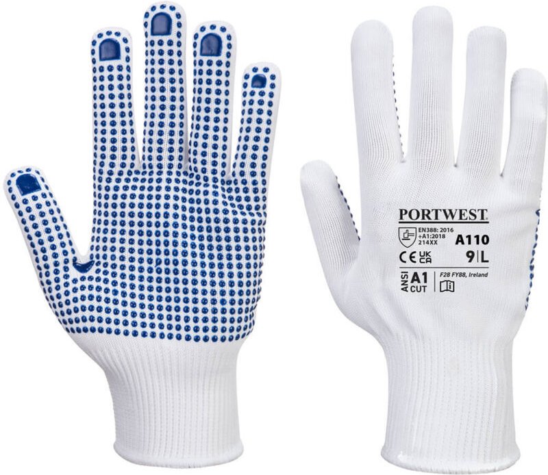 Polka-Punkte PVC-Handschuhe Weiß/Blau XS - Größe 6