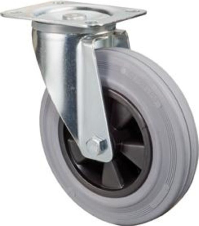 Bs-r Lenkrolle, Gummirad, blaugrau Kunststoffelge, Rollenlager,