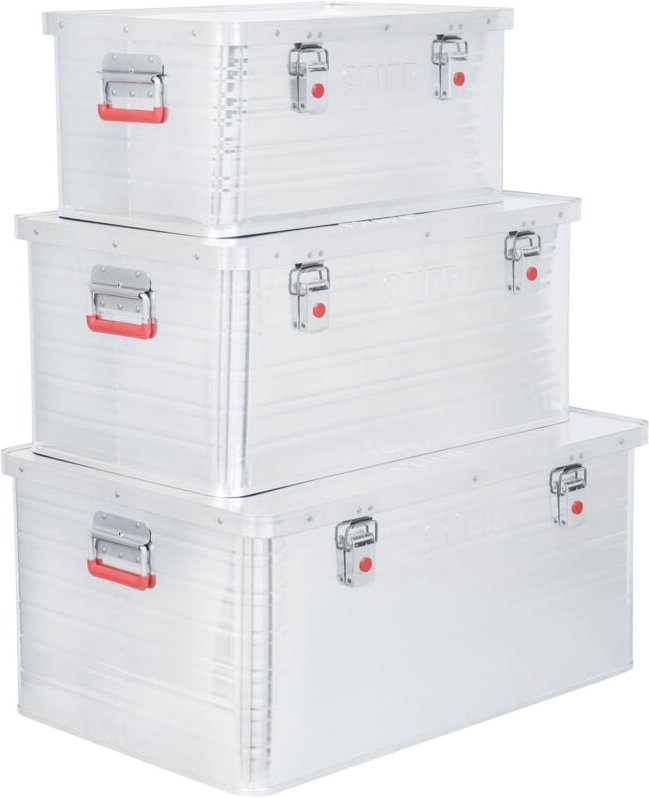 Alubox Set, Aluminiumbox 50L 85L und 135L, stapelbare Transportkisten, Staub- und spritzwasserresistent mit Gummidichtun...