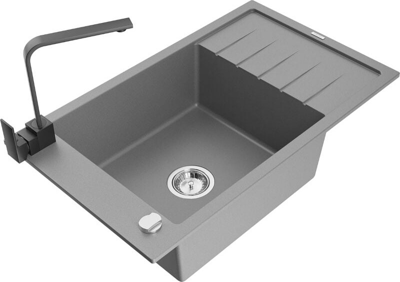 Elias 1 Becken-Granitspüle mit Abtropffläche und Mischbatterie Rita, Grau - 6511-71-670300-70 - Mexen