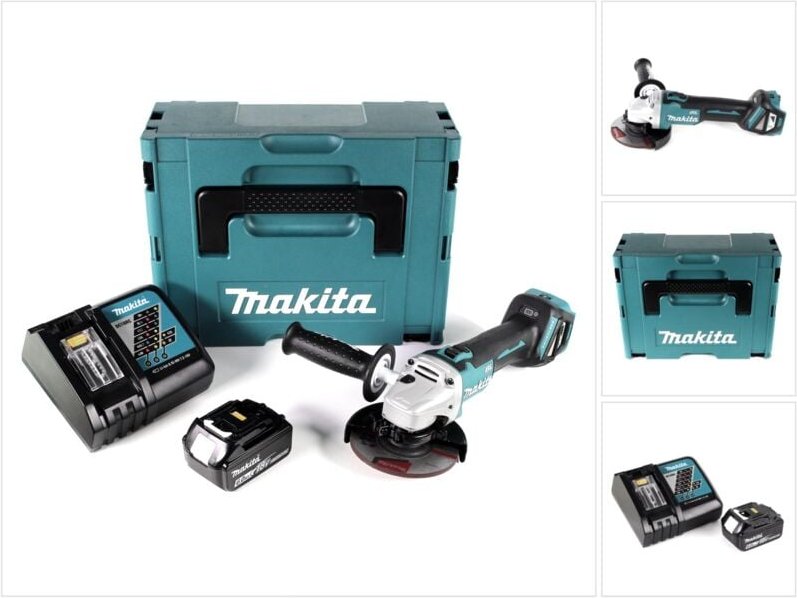 Dga 511 RG1J Akku Winkelschleifer 18V 125mm Brushless + 1x Akku 6,0Ah + Ladegerät + Makpac - Makita