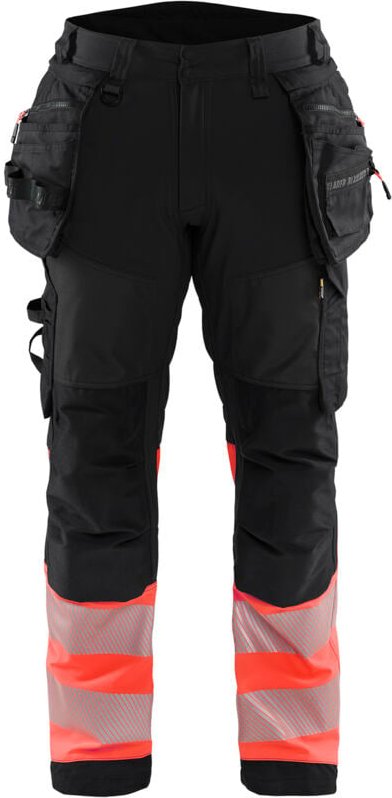 Arbeitssoftshellhose Hochsichtbarkeit Klasse 1 1821 – Schwarz/Rot 2XL – FR(52) – SE(C58) – Normen