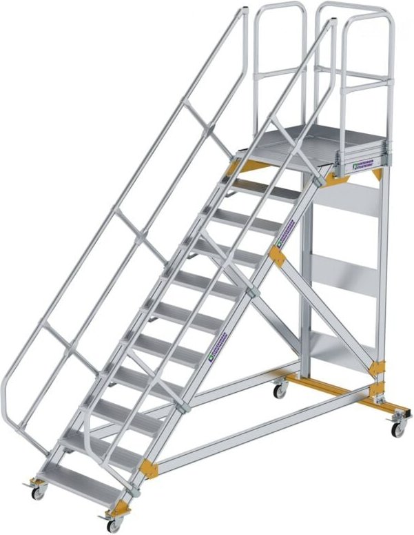 Günzburger Steigtechnik - Plattformtreppe 45° fahrbar Stufenbreite 0,8 m 11 Stufen Aluminium geriffelt - 600791