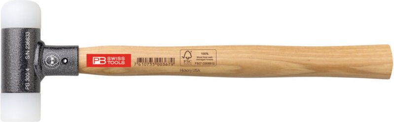 Pb Swiss Tools - Rückschlagfreier Hammer, mit Nylon-Einsätzen, Hickory-Stiel, 32 mm