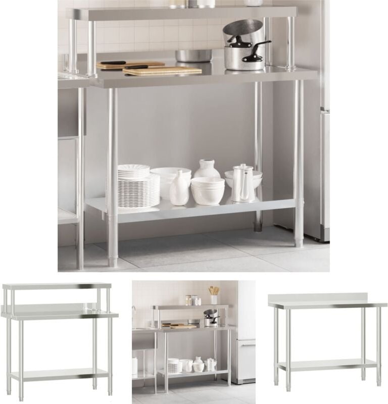 The Living Store - Küchen-Arbeitstisch mit Aufsatzboard 110x55x120 cm Edelstahl - Gastronomie