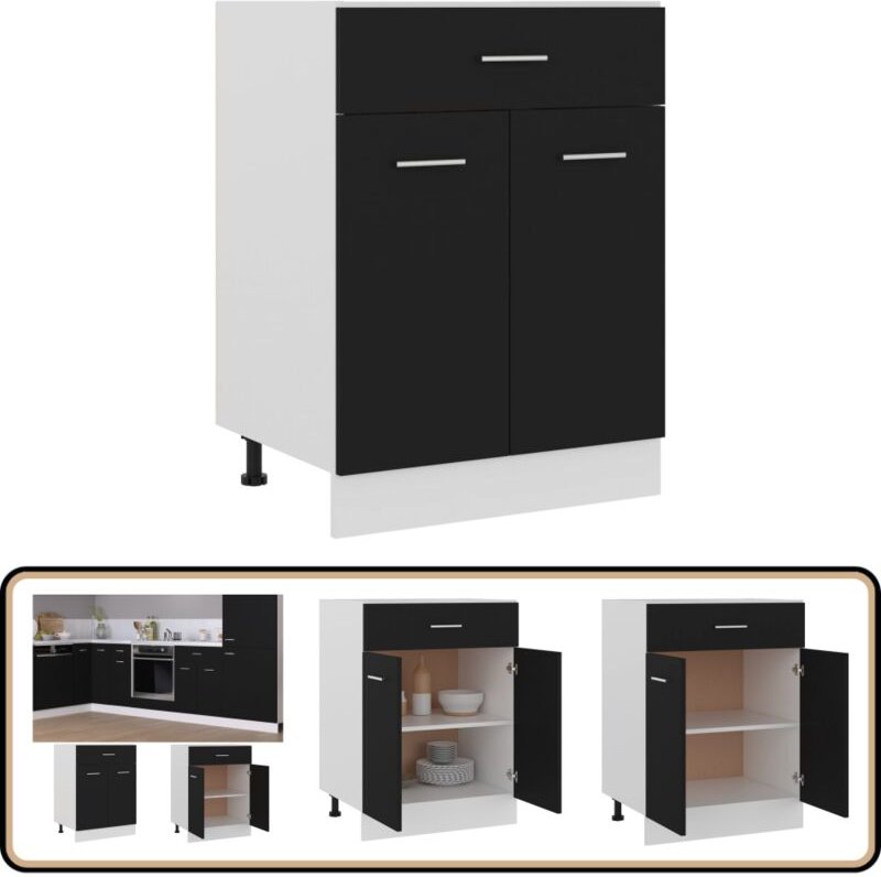 Schubunterschrank Schwarz 60x46x81,5 cm Holzwerkstoff - Küchenmöbel - Holzschrank - Untertischschrank - Schubladen - Reg...